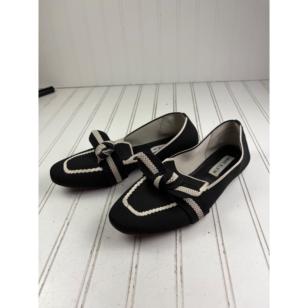 Anne Klein Black White Knit Bow Teryn Loafers Flats Women's Size 8M - Picture 3 of 12